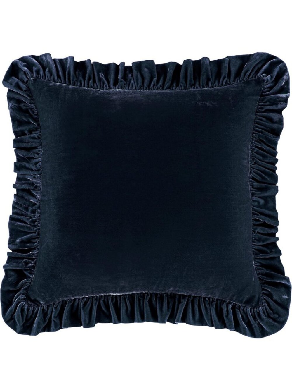 Luxurious Midnight Blue Faux Silk Velvet Ruffled Euro Sham - Elegant Home Decor